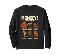 Monkeys of The World Camiseta Linda Especies de Primates Manga Larga