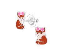 Monkimau Cierres de rosca con motivo de zorro para niñas y chicas, Pendientes, pendientes de botón, adornos para las orejas, De plata de ley 925, hipoalergénica y sin níquel, 6,0 mm x 9,0 mm