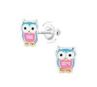 Monkimau Cierres de tornillo con forma de búho para niños y niñas, Pendientes, pendientes de botón, joyas para las orejas, De plata de ley 925, hipoalergénica y sin níquel, 6,0 mm x 8,0 mm