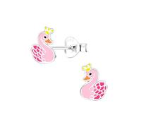 Monkimau Pendientes para niñas Swan, pendientes de botón de plata de ley 925, pendientes para niños hipoalergénicos