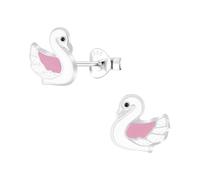 Monkimau Pendientes para niñas Swan, pendientes de botón de plata de ley 925, pendientes para niños hipoalergénicos