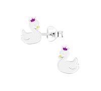 Monkimau Pendientes para niñas Swan, pendientes de botón de plata de ley 925, pendientes para niños hipoalergénicos