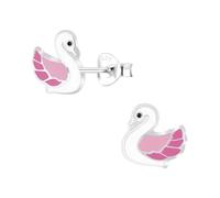 Monkimau Pendientes para niñas Swan, pendientes de botón de plata de ley 925, pendientes para niños hipoalergénicos