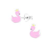 Monkimau Pendientes para niñas Swan, pendientes de botón de plata de ley 925, pendientes para niños hipoalergénicos