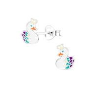 Monkimau Pendientes para niñas Swan, pendientes de botón de plata de ley 925, pendientes para niños hipoalergénicos