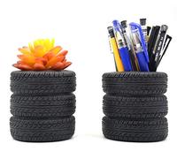 MONMOB Macetero en forma de neumático para lápices, soporte para bolígrafos, para escritorio, hogar, oficina, accesorios, organizador de neumáticos, suculentas, cactus (paquete de 2)