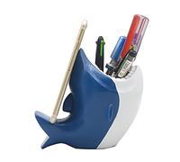 MONMOB Soporte para bolígrafo de tiburón con soporte para teléfono y maceta para suculentas, organizador de escritorio de tiburón