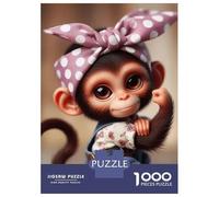Mono 1000 Piezas Cartón Resistente Cute Baby Mono with Polka-Dot Hair Bow Puzzle para Adultos Portátil Noche De Juegos En Familia Desafiante Y Divertido Rompecabezas 52x38cm/1000pcs