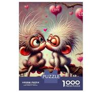 Mono 1000 Piezas Cartón Resistente Two Cartoon Monos with Hearts and Sparkles Puzzle para Adultos Portátil Desafiante Y Divertido Ocio En Casa Horas De Entretenimiento 52x38cm/1000pcs