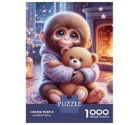 Mono 1000 Piezas Papel Durable Mono Holding Teddy Bear in Cozy Room Puzzle para Adultos Portátil Fácil Almacenar Horas De Entretenimiento Ocio En Casa 52x38cm/1000pcs