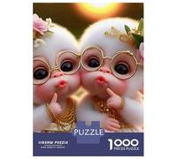 Mono 1000 Piezas Papel Durable Two Cute Baby Monos with Flower Accessories Puzzle para Adultos Adultos Portátil Noche De Juegos En Familia Rompecabezas Atractivo 38x26cm/1000pcs