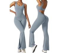 Mono acampanado for mujer, mono con pernera ancha, monos con espalda descubierta y cuello cuadrado, mono ajustado, pantalones de gimnasio (Color : Light blue, Size : S)