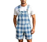 Mono británico a cuadros con tirantes para ocasiones informales para hombre, diseño clásico que combina estilo y comodidad para la moda casual moderna, azul, S