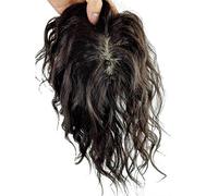 Mono Cabello humano Topper parte media rizada clip en corona Topper pieza de pelo para mujeres con pelo fino (10 pulgadas marrón oscuro)