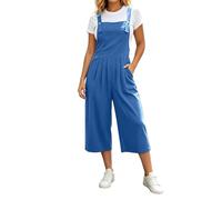 Mono Casual de Estilo Mono Liso sin Tirantes y de Pierna Ancha, cómodo para Uso Diario. (Blue, S)