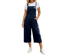 Mono Casual de Estilo Mono Liso sin Tirantes y de Pierna Ancha, cómodo para Uso Diario. (Navy, L)