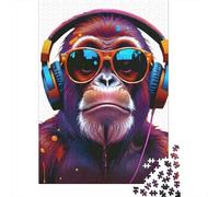 Mono con Auriculares Puzzle de 1000 Piezas Papel Puzzle para Adultos Ilustración Colorida Puzzle para Toda la Familia Relajación Decoración 38x26cm/1000pcs