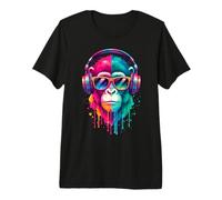 Mono con Auriculares y Gafas de Sol EDM Rave Chimp Art Camiseta Premium
