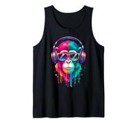 Mono con Auriculares y Gafas de Sol EDM Rave Chimp Art Camiseta sin Mangas