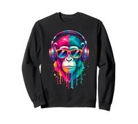Mono con Auriculares y Gafas de Sol EDM Rave Chimp Art Sudadera