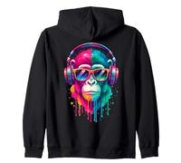 Mono con Auriculares y Gafas de Sol EDM Rave Chimp Art Sudadera con Capucha