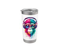 Mono con auriculares y gafas de sol EDM Rave Chimp Art Vaso térmico de acero inoxidable de doble pared