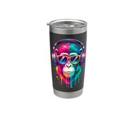 Mono con auriculares y gafas de sol EDM Rave Chimp Art Vaso térmico de acero inoxidable de doble pared