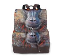 Mono con un fondo colorido para mujer, mochila de viaje a la moda, mochila casual, mochila de cuero estampada para mujer para el trabajo