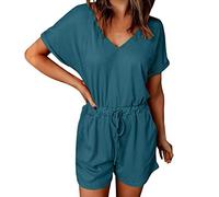 Mono corto casual para mujer, sin mangas, mono de verano, informal, suelto, para niñas, cómodo, transpirable, para playa, X01-azul, M