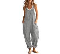 Mono corto de verano para mujer, de algodón y lino, mono de pierna ancha, con correa ajustable, pantalones de verano ligeros, transpirables, elegantes, pantalones de tela para exteriores para el día a
