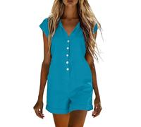 Mono Corto Mujer Marcel Mangas De Ocio Combishorts Con Tirantes Monos Playa Verano Rompers Playa Sueltos Casual Mono Con Bolsillo Pantalones Cortos Mamelucos, azul celeste, TG
