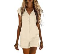Mono Corto Mujer Marcel Mangas De Ocio Combishorts Con Tirantes Monos Playa Verano Rompers Playa Sueltos Casual Mono Con Bolsillo Pantalones Cortos Mamelucos, beige, 3TG