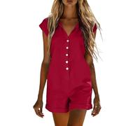 Mono Corto Mujer Marcel Mangas De Ocio Combishorts Con Tirantes Monos Playa Verano Rompers Playa Sueltos Casual Mono Con Bolsillo Pantalones Cortos Mamelucos, rojo, M (m)