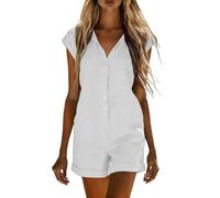 Mono Corto Mujer Marcel Mangas De Ocio Combishorts Con Tirantes Monos Playa Verano Rompers Playa Sueltos Casual Mono Con Bolsillo Pantalones Cortos Mamelucos, blanco, TG