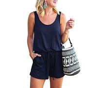Mono Corto para Mujer de Verano, Morbuy Chaleco Sexy Raya Elegantes Cordón Bolsillo Trajes de Mameluco Cintura Alta Tallas Grandes Jumpsuit Playsuit (M,Azul Oscuro)