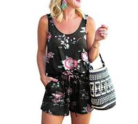 Mono Corto para Mujer de Verano, Morbuy Chaleco Sexy Raya Elegantes Cordón Bolsillo Trajes de Mameluco Cintura Alta Tallas Grandes Jumpsuit Playsuit (M,Flor Negra)