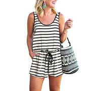 Mono Corto para Mujer de Verano, Morbuy Chaleco Sexy Raya Elegantes Cordón Bolsillo Trajes de Mameluco Cintura Alta Tallas Grandes Jumpsuit Playsuit (XL,Rayas Blancas)