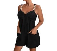 Mono corto para mujer marcel manga casual mono espagueti mono elegante y elegante mameluco suelto fluido ocio mono con bolsillos pantalones cortos rompers, Negro , TG