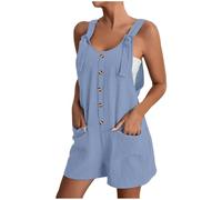 Mono de algodón para mujer embarazada corto mono corto sin mangas pantalones cortos y bermudas con bolsillos mono gran tamaño estilo bohemio ocio overalls suelto mono corto, Bu1, L