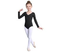 Mono de Baile para niñas, de Ballet de Manga Larga, para Danza y Actuar, diseño cómodo y elástico, con Falda incorporada, Cuello Redondo, Espalda Abierta, Color Rosa, para práctica y espectáculo.