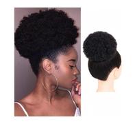 Moño de cabello humano brasileño con moño afro, postizo, cola de caballo corta con cordón, rizos rizados, extensiones de cola de caballo con clip, cabello no Remy Look Elegante Chic(4inch)