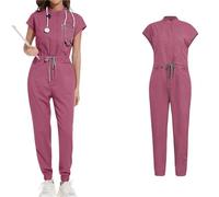 Mono de Enfermera for Mujer, Cuello levantado, sin Mangas, cordón en la Cintura, Uniforme médico con múltiples Bolsillos, Ropa Trabajo for el Cuidado Salud(Pink,M)