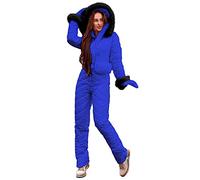 Mono de esquí para mujer, impermeable, acolchado, moderno y cómodo, de una pieza, térmico, color sólido, resistente al viento y al agua, para deportes de esquí, azul, S