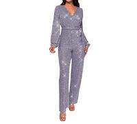 Mono de fiesta para mujer, elegante con lentejuelas, de una pieza, largo, cuello en V, vestido envolvente con cinturón, monos, pantalones, manga larga, traje de cuerpo entero, temperamento, carnaval