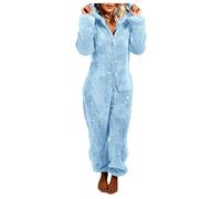 Mono de forro polar cálido para mujer, de invierno, de peluche, cálido, de una sola pieza, mono de cuerpo entero, ropa de casa, pijama con capucha, mameluco suelto, azul claro, M