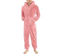 Mono de forro polar para hombre, de invierno, cálido, mullido, de forro polar, una pieza, suave, de cuerpo entero, largo, monocolor, con capucha, chándal de felpa, Rosa., M