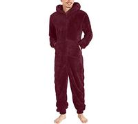 Mono de forro polar para hombre, de invierno, cálido, mullido, de forro polar, una pieza, suave, de cuerpo entero, largo, monocolor, con capucha, chándal de felpa, Vino, 3XL