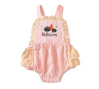 Mono de Halloween para niñas, Estampado de Calabaza y diseño de Letras My 1st Halloween, Ropa para bebés, Manga Corta, Suave y cómoda para Jugar, broches en la Entrepierna, Tallas 0-12 Meses.