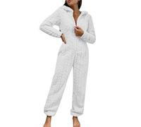 Mono de invierno para mujer, traje de cuerpo entero, jumpsuit de teddy fleece, mono de una pieza, onesie, cálido, elegante, pijama largo, de felpa, suave, traje de casa, con capucha y cremallera, mono