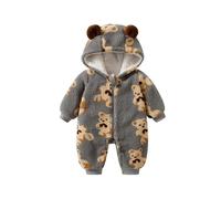 Mono de Invierno para niñas con Capucha de Oso, Suave y Grueso, para bebés de 0 a 24 Meses, Forro Polar, Cremallera Frontal, Patucos Plegables, Color Rosa, Ideal para el frío y Nieve.